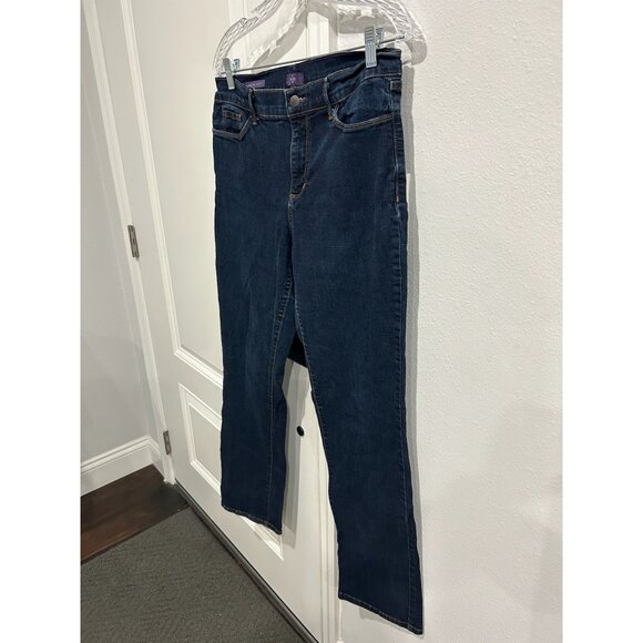 NYDJ Marilyn Straight Denim Jeans Blue Sz 12 Mid Rise Dark Wash Denim Cotton - Picture 4 of 10